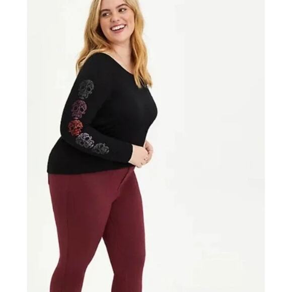 Torrid Women's Off Shoulder Top Shirt 3X Black Skull Long Sleeve Punk Goth - Picture 1 of 8